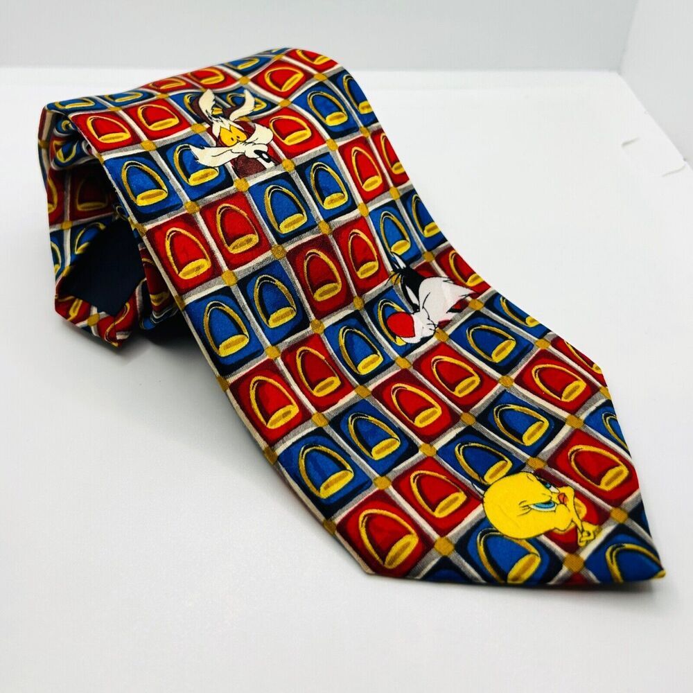 90s Looney Tunes Mania Red Blue Bugs Bunny Daffy Duck Neck Tie